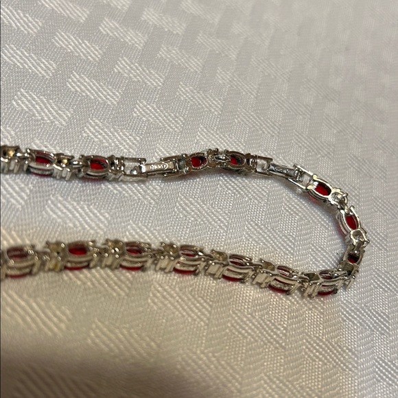 Vintage Avon Stamped Faux Birthstone January Garnet Silver-tone Tennis Bracelet - Picture 2 of 4